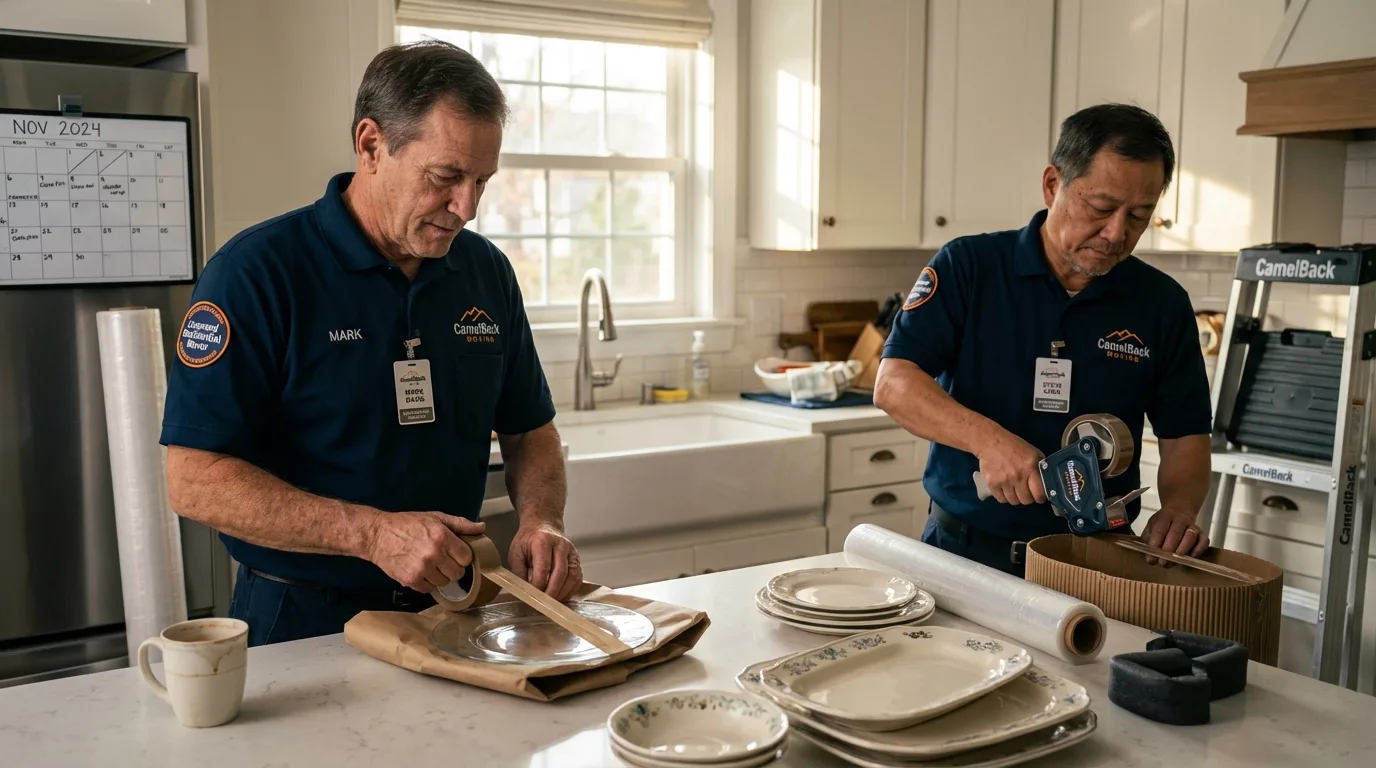 Professional crew packing kitchen dishware in Hawley, PA